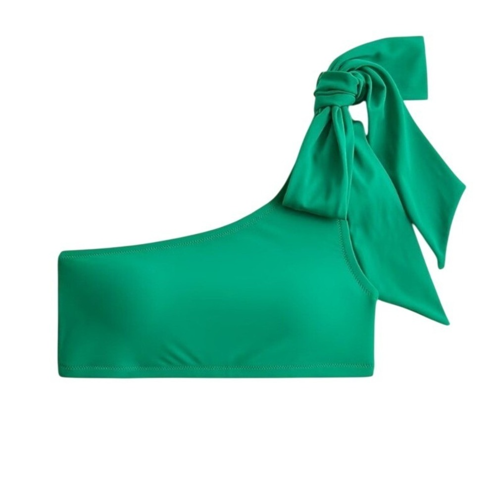 J.Crew Women's M Green Jade Bandeau Bikini Top Tie Front Bow Swim Top Summer NWT